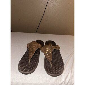 Skechers Women’s 9 Outdoor Reggae Sunshine Brown Leather Flip Flop Sandals